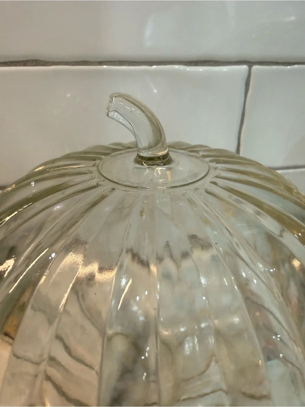 Pristine Condition Crystal Clear (Made In USA) Apple Candy Lidded Jar-6